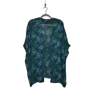 DENIM & CO. BEACH NEW $55 Tie-Front Cover-Up Mallard Tropic XS / Small‎